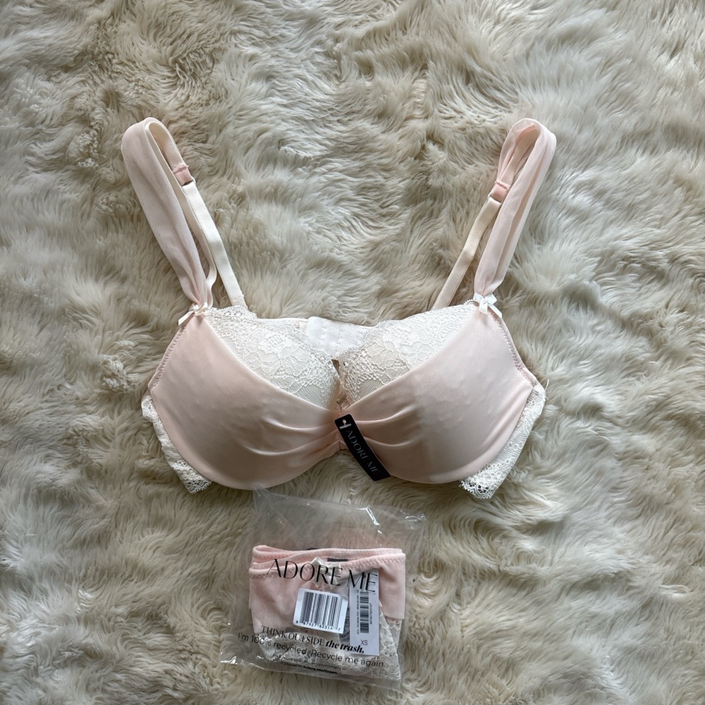 Adore Me Blush and Ivory Lace Bra